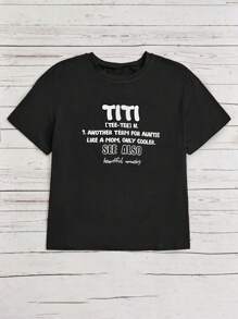 SHEIN Unity Plus Slogan Graphic Summer Tee, ANOTHER TERM FOR AUNTIE LIKE A MOM, ONLY COOLER SEE ALSO Beautiful, Amazing - Black - View 3