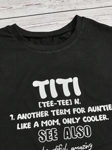 SHEIN Unity Plus Slogan Graphic Summer Tee, ANOTHER TERM FOR AUNTIE LIKE A MOM, ONLY COOLER SEE ALSO Beautiful, Amazing - Black - View 4