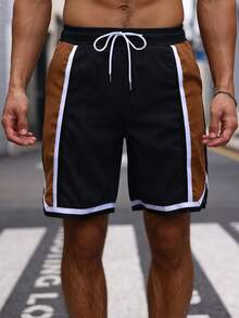 Manfinity Homme Quần Short Nam Dây kéo Túi Tương phản ràng buộc Khối Màu - Nhiều màu - Xem 3