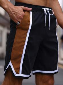 Manfinity Homme Quần Short Nam Dây kéo Túi Tương phản ràng buộc Khối Màu - Nhiều màu - Xem 6