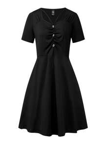 SHEIN Clasi Vestido pecho con fruncido - Negro - Ver 1