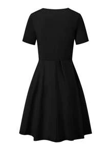 SHEIN Clasi Vestido pecho con fruncido - Negro - Ver 2