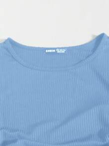 SHEIN EZwear Đầm Plus Size Xù Dây kéo Gân đan màu trơn Giải trí - Màu xanh lam - Xem 3