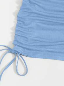 SHEIN EZwear Đầm Plus Size Xù Dây kéo Gân đan màu trơn Giải trí - Màu xanh lam - Xem 5