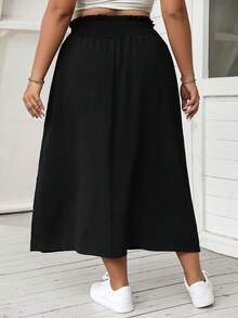 Calvaya 大碼紙袋腰半身裙 - 黑色 - 查看 3