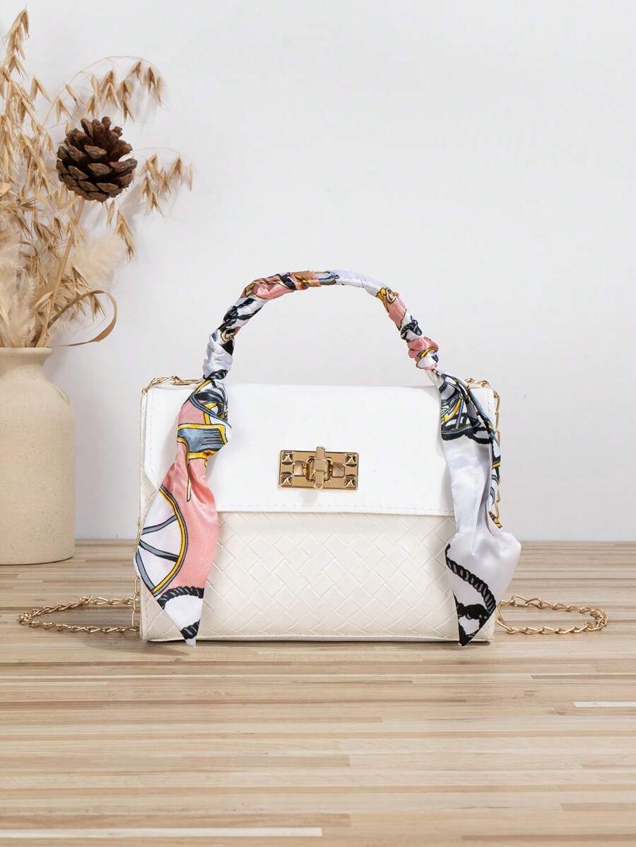 Mini Scarf Trang trí túi vuông Chuỗi khóa xoắn - trắng - Xem 1