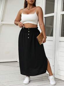 Calvaya 大碼紙袋腰半身裙 - 黑色 - 查看 5