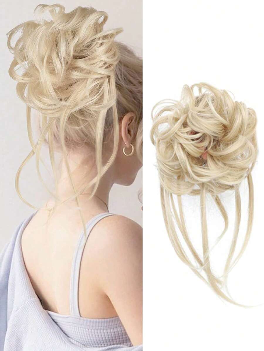 Short Curly Synthetic Hair Updo - Beige - View 1