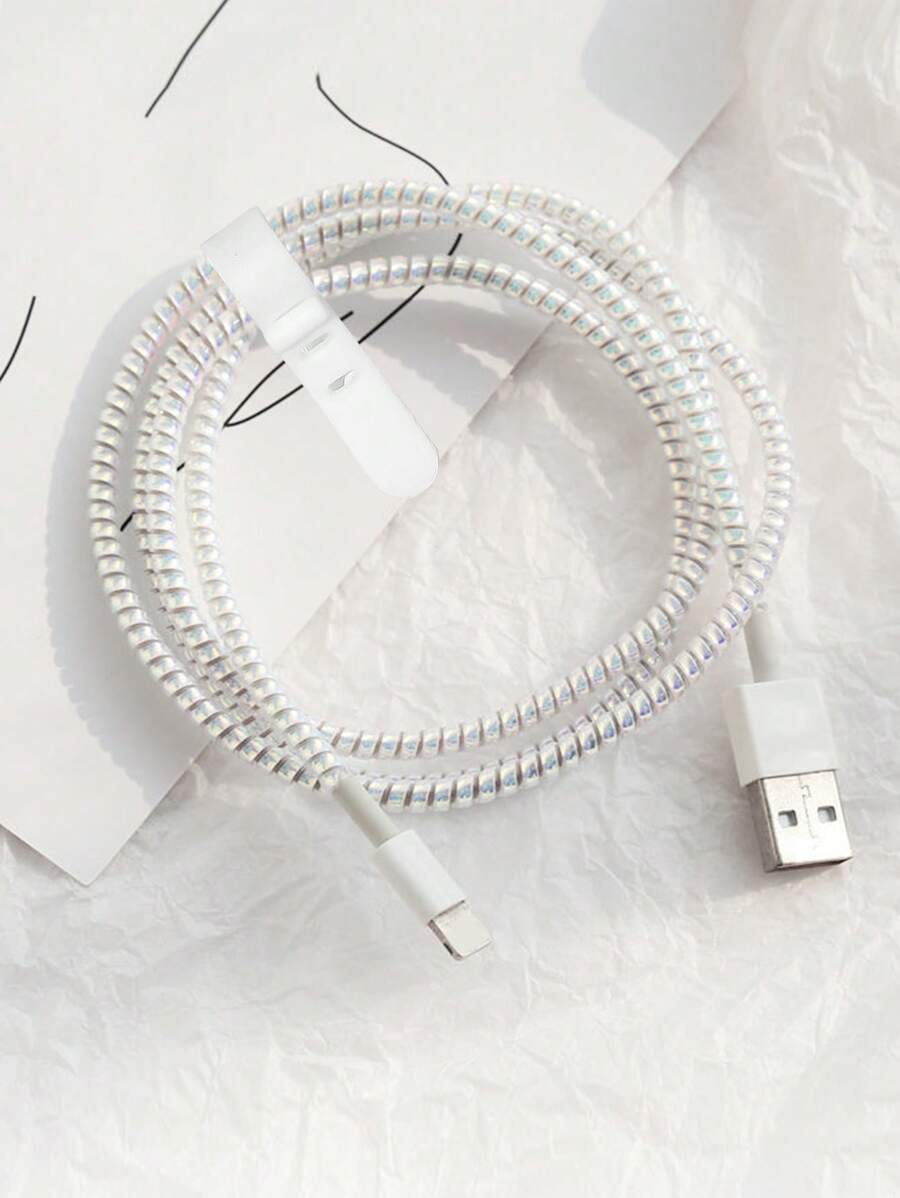 1PC 1.5M Hình Ba Chiều Bọc Bảo Vệ Cáp Dữ Liệu & 1PC Cáp Dữ Liệu Lưu Trữ Buộc - trắng - Xem 1