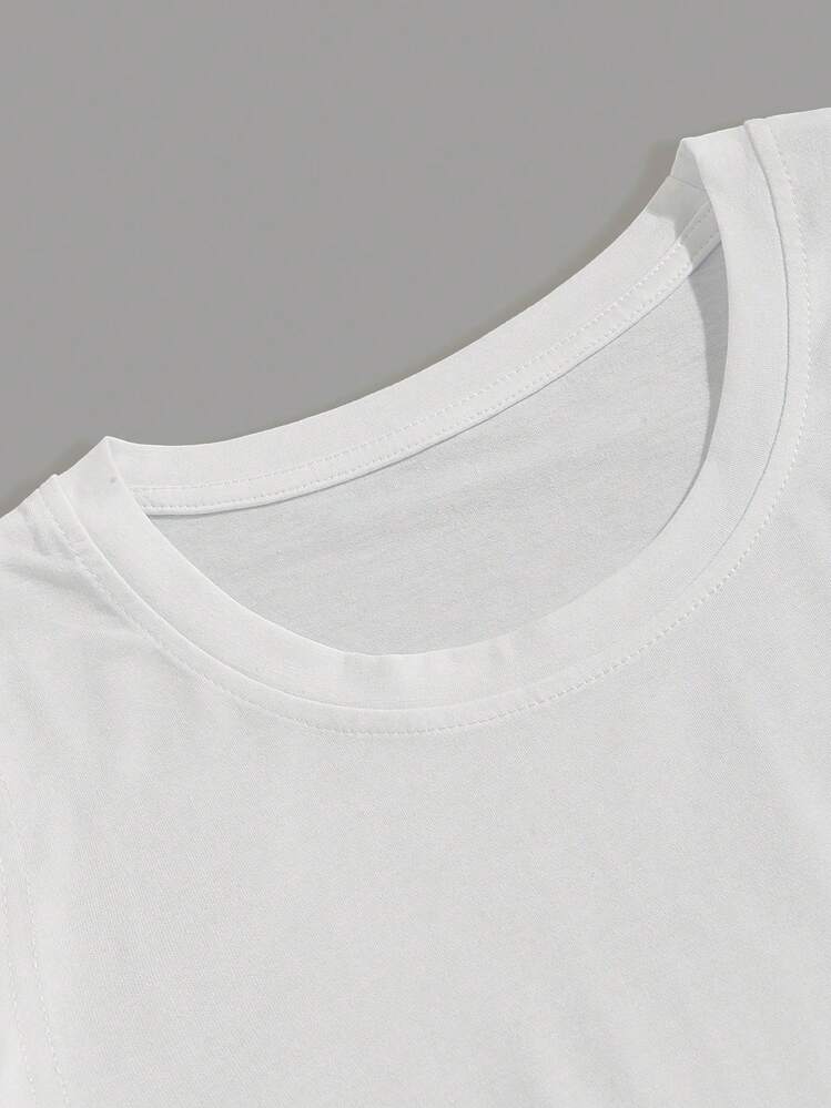 Manfinity Homme Men Floral & Slogan Graphic Tee & Drawstring Waist Shorts Set - Black and White - View 3