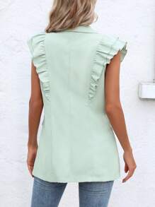 SHEIN Privé 荷葉邊雙排釦西裝領西裝外套 - 綠色 - 查看 2