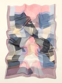 优雅 1 件薄几何防晒围巾，女士日常真丝围巾配饰女式冬季秋季 - 彩色 - 查看 4