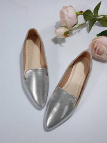 女性金屬亮絲尖頭魅力四射銀樂福鞋 - 銀色 - 查看 4