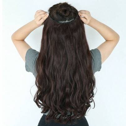 22-Inch V-Shaped Clip-In Hair Extensions, Brown Mixed Color, Natural Wavy Synthetic Fiber Hair Piece