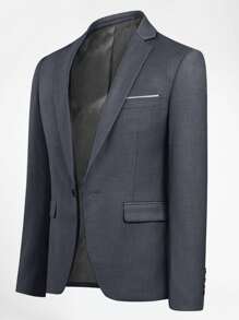 CLOUDSTYLE Men Flap Detail Blazer & Trousers Suit Set - Dark Grey - View 5