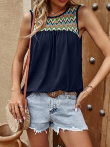 EMERY ROSE Áo khoác và áo lót dành cho xe tăng nữ In chữ V Giải trí - Màu xanh hải quân - Xem 1