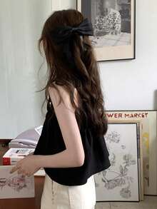 Top de tirantes unicolor ribete con fruncido - Negro - Ver 2