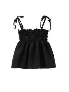 Top de tirantes unicolor ribete con fruncido - Negro - Ver 3