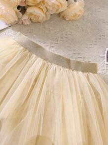 Toddler Girls Layer Mesh Overlay Skirt - Apricot - View 3