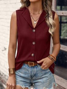 SHEIN LUNE Áo khoác và áo lót dành cho xe tăng nữ Nút phía trước màu trơn Giải trí - Màu Đỏ Sâu - Xem 1