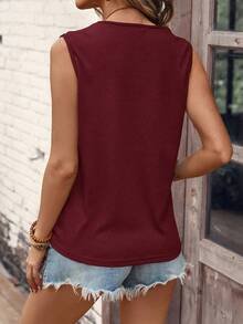 SHEIN LUNE Áo khoác và áo lót dành cho xe tăng nữ Nút phía trước màu trơn Giải trí - Màu Đỏ Sâu - Xem 2