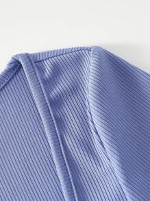 SHEIN 青少年女孩前打結雞心領口T恤 - 藍色 - 查看 3