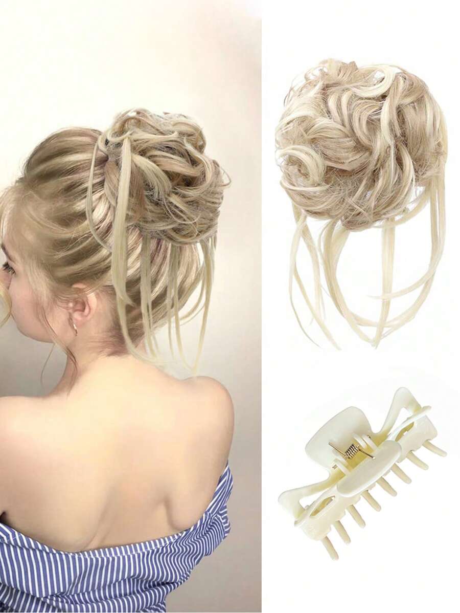 短卷合成纖維頭髮髻帶爪 - 彩色 - 查看 1