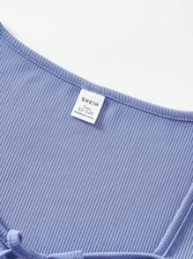 SHEIN 青少年女孩前打結雞心領口T恤 - 藍色 - 查看 6