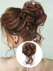 Short Curly Synthetic Hair Updo - Brown - View 1