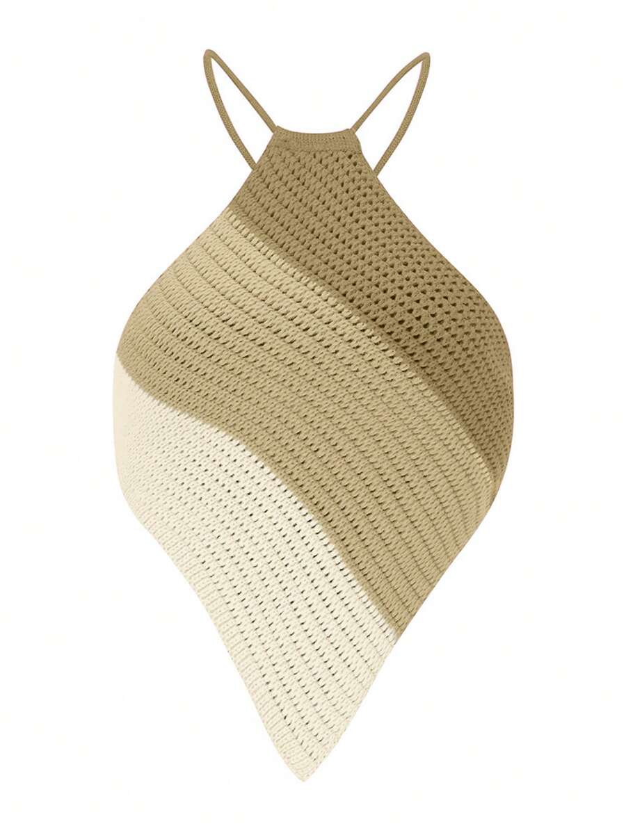 Breezaya Top de punto informal de camisola con bloques de color para mujer - Caqui - Ver 1