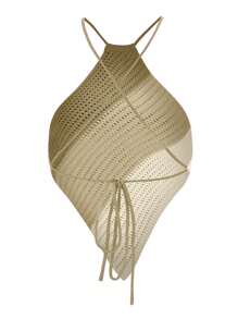 Breezaya Top de punto informal de camisola con bloques de color para mujer - Caqui - Ver 2