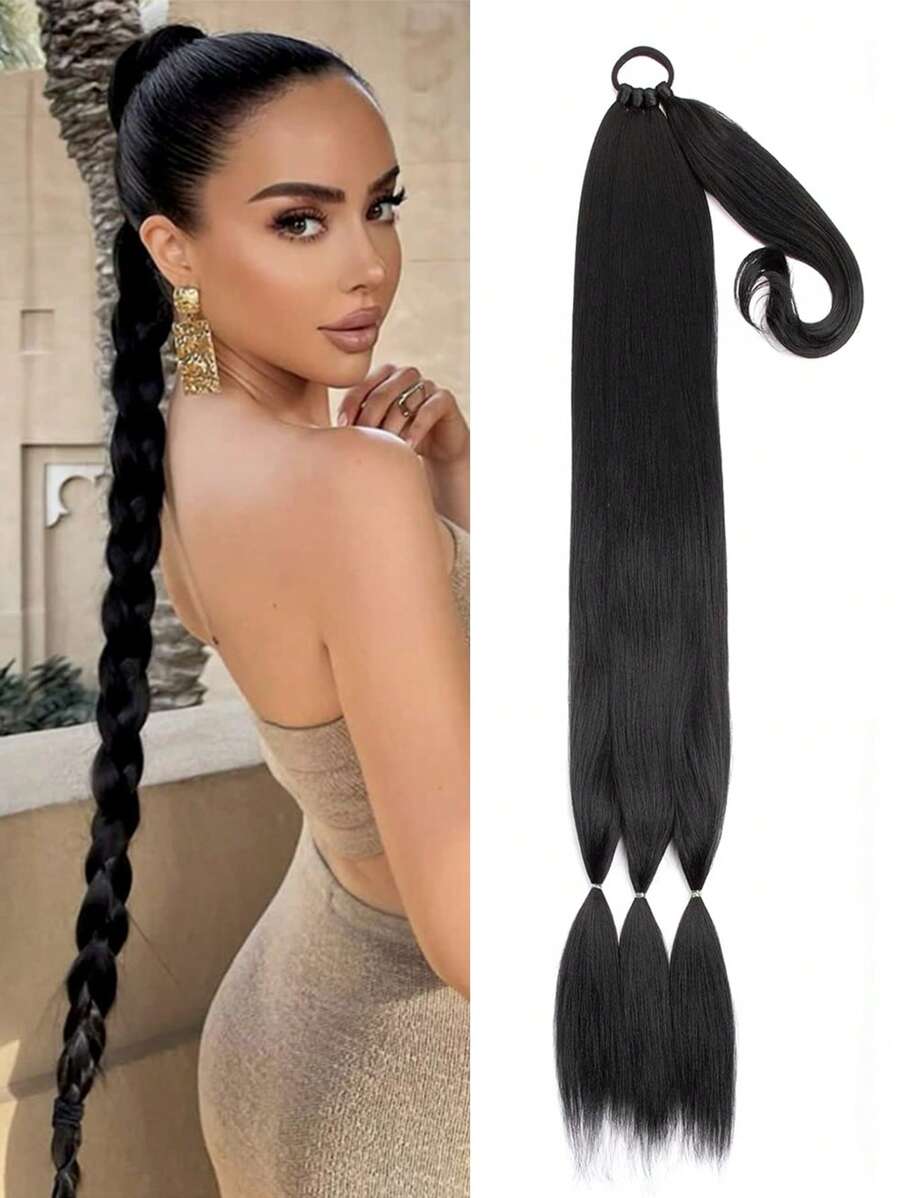 Phần mở rộng tóc tổng hợp đuôi ngựa bện dài thêm - màu đen - Xem 1