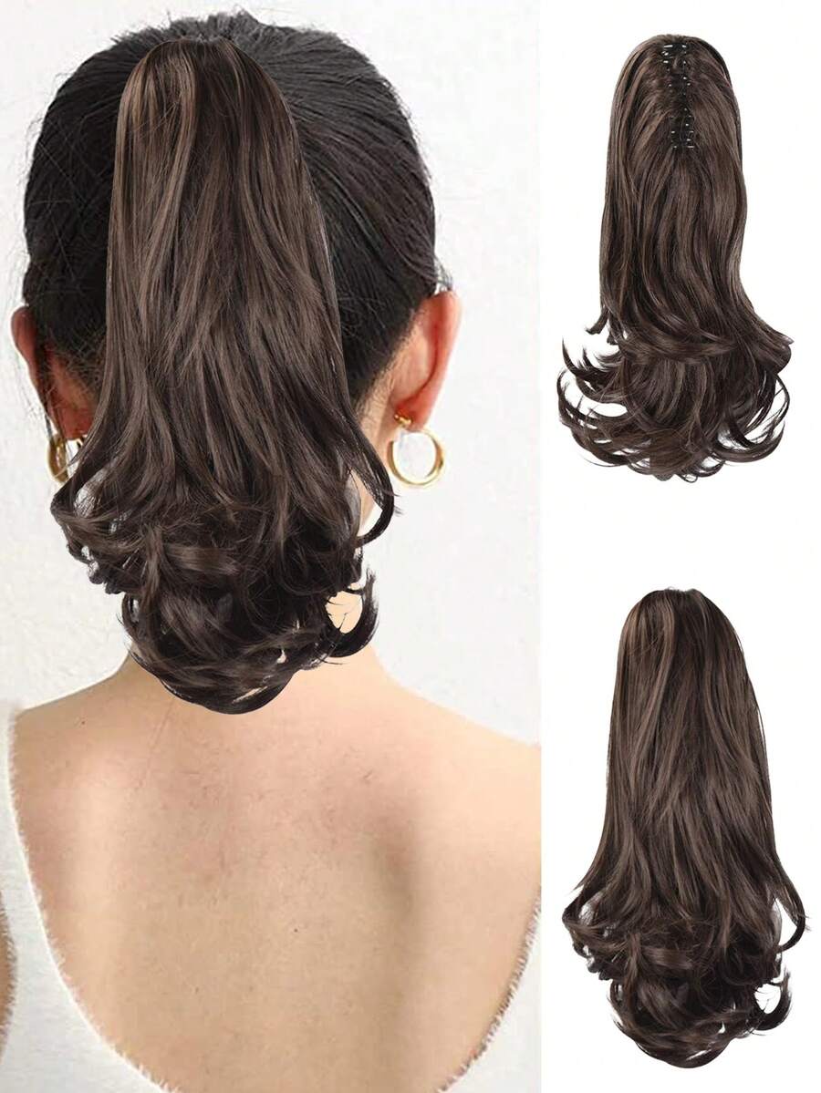 Nối tóc tổng hợp ngắn xoăn đuôi ngựa - màu nâu - Xem 1