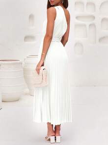 One Shoulder Pleated Hem Belted Dress - White - View 2