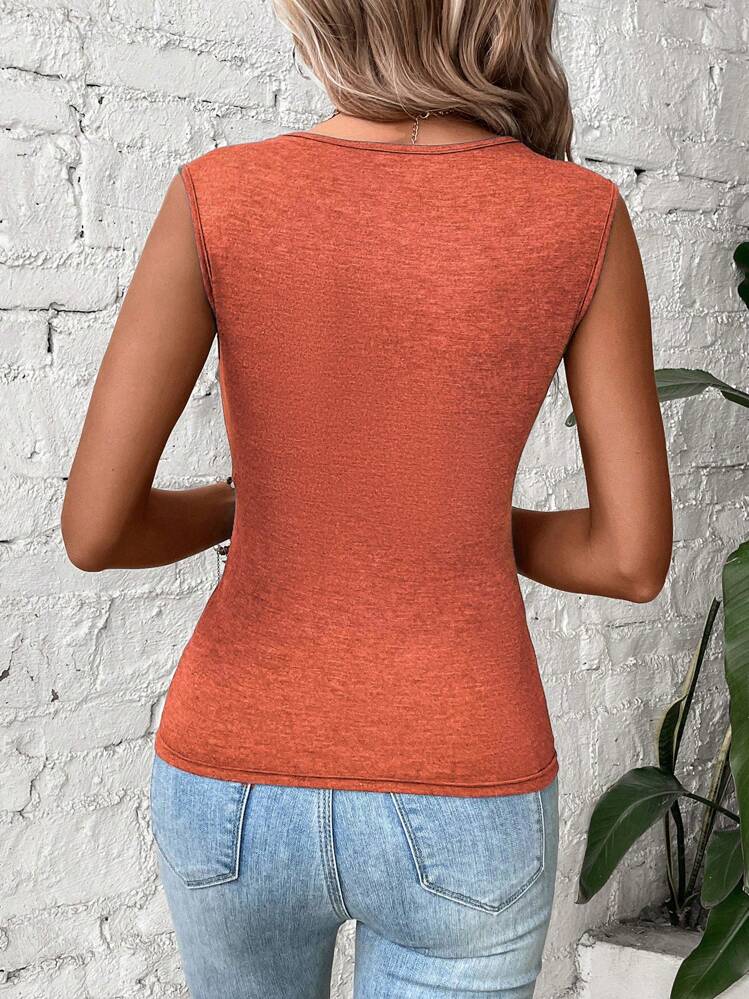 SHEIN LUNE Contrast Lace Tank Top - Orange - View 2