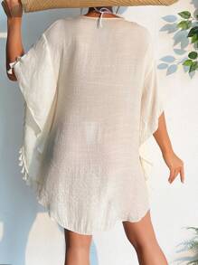 Tassel Trim Cover Up - Beige - View 2