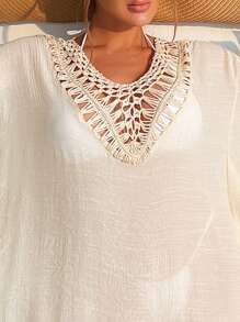 Tassel Trim Cover Up - Beige - View 3