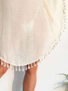 Tassel Trim Cover Up - Beige - View 4