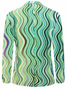 Hombres Blazer de rayas de onda con botón - Verde - Ver 2