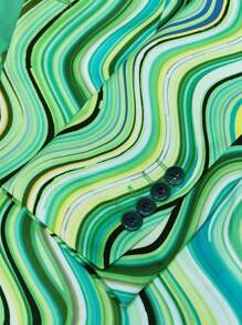 Hombres Blazer de rayas de onda con botón - Verde - Ver 3