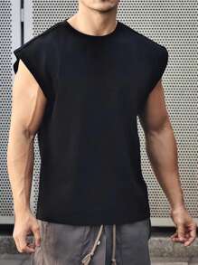 Men Solid Tank Top - Black - View 1