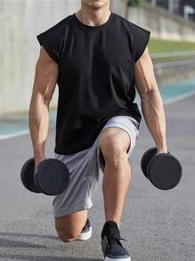 Men Solid Tank Top - Black - View 4