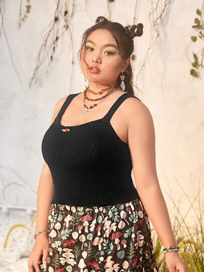 بلوزة محبوك كامي موحدة اللون مقاس كبير