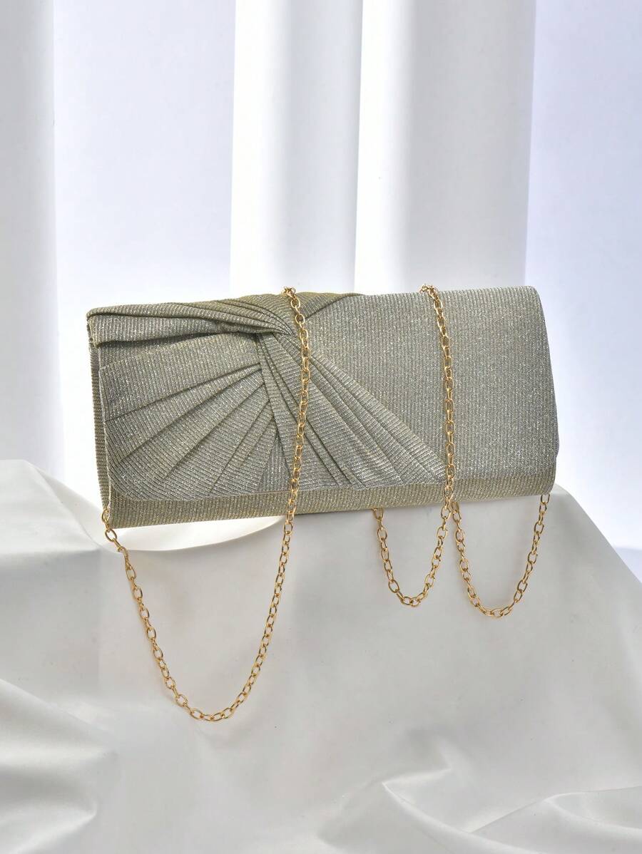 金屬亮絲抽褶細節鏈條信封包,完美新娘錢包適合婚禮,舞會和派對活動 - 香檳色 - 查看 1