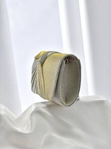 金屬亮絲抽褶細節鏈條信封包,完美新娘錢包適合婚禮,舞會和派對活動 - 香檳色 - 查看 4