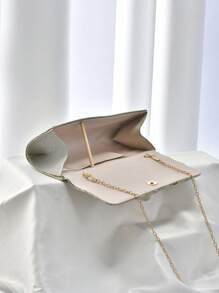 金屬亮絲抽褶細節鏈條信封包,完美新娘錢包適合婚禮,舞會和派對活動 - 香檳色 - 查看 5