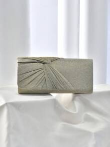 金屬亮絲抽褶細節鏈條信封包,完美新娘錢包適合婚禮,舞會和派對活動 - 香檳色 - 查看 6