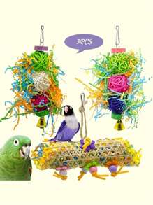 3 piezas/set Juguete de masticar con diseño trenzado de color al azar pájaro para loro para jugando