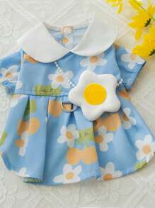 1入組花朵圖案寵物連衣裙附包適用於小狗和貓 - 彩色 - 查看 1