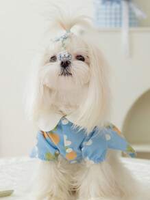 1入組花朵圖案寵物連衣裙附包適用於小狗和貓 - 彩色 - 查看 3